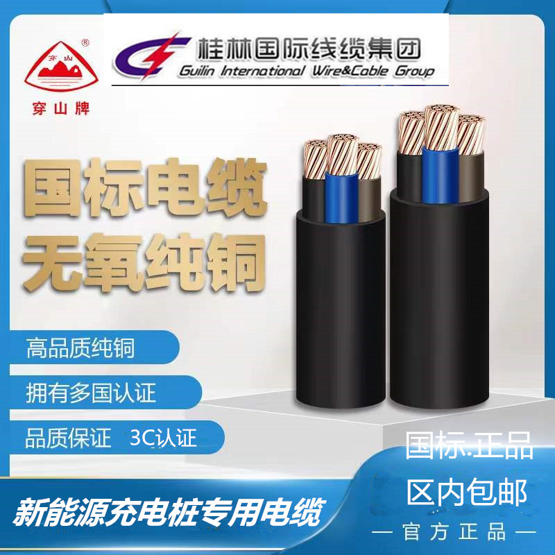 新能源电动汽车充电桩专用电缆桂林国际穿山牌YJY3*6平方铜线